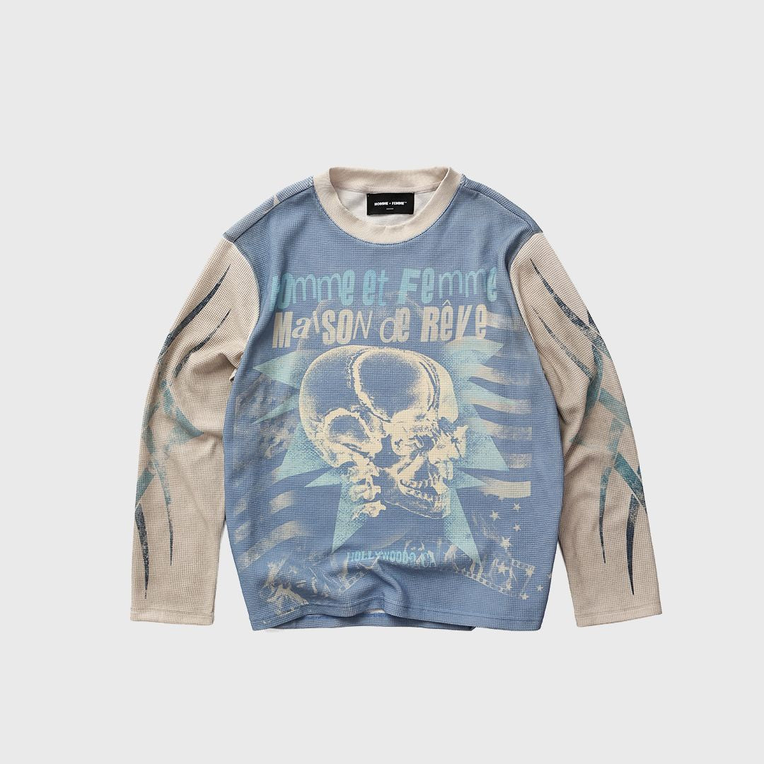 Homme + Femme "777 Maison" Thermal Long Sleeve - Blue/White