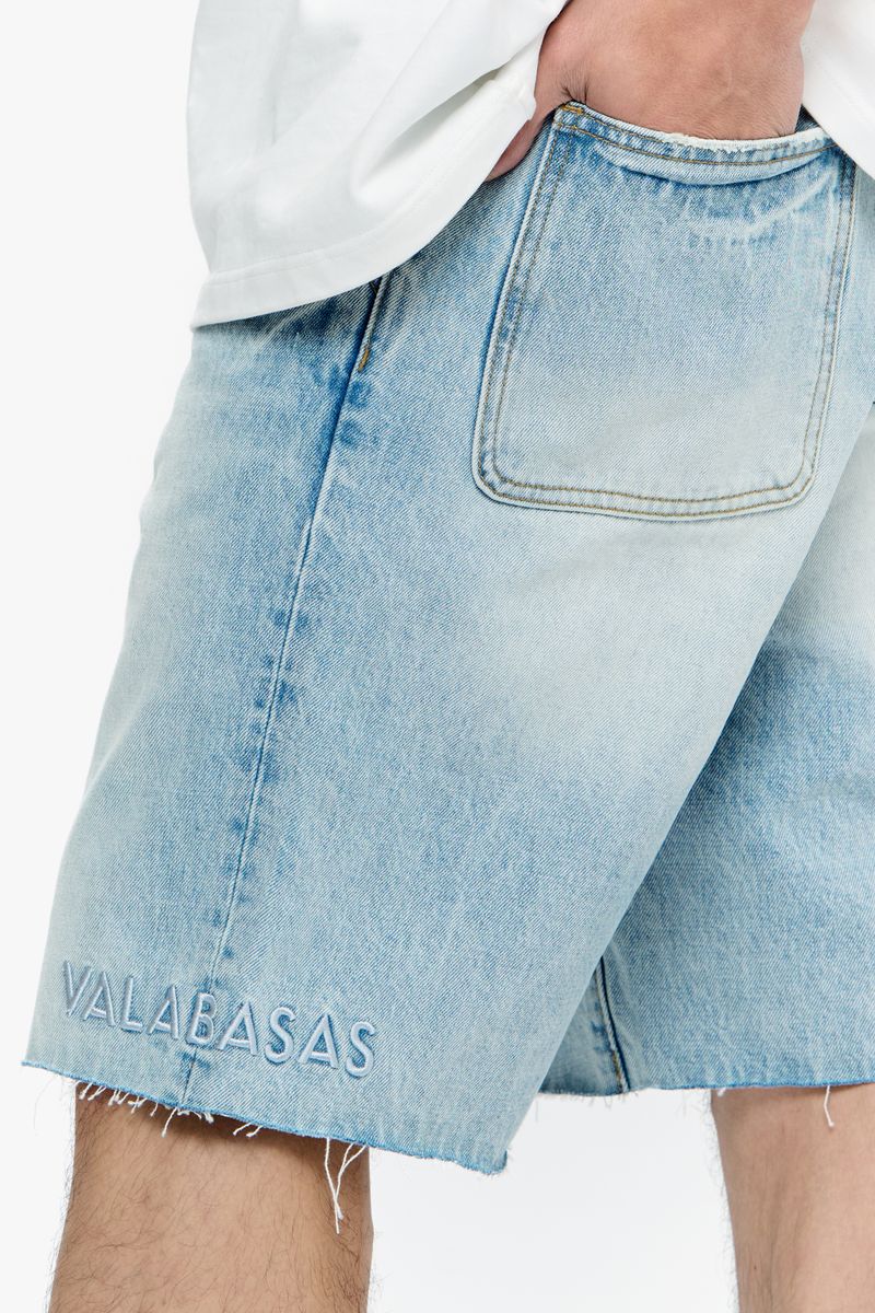 A pair of Valabasas Mr Shorts light blue wash denim shorts with distressed details and a casual fit for everyday wear