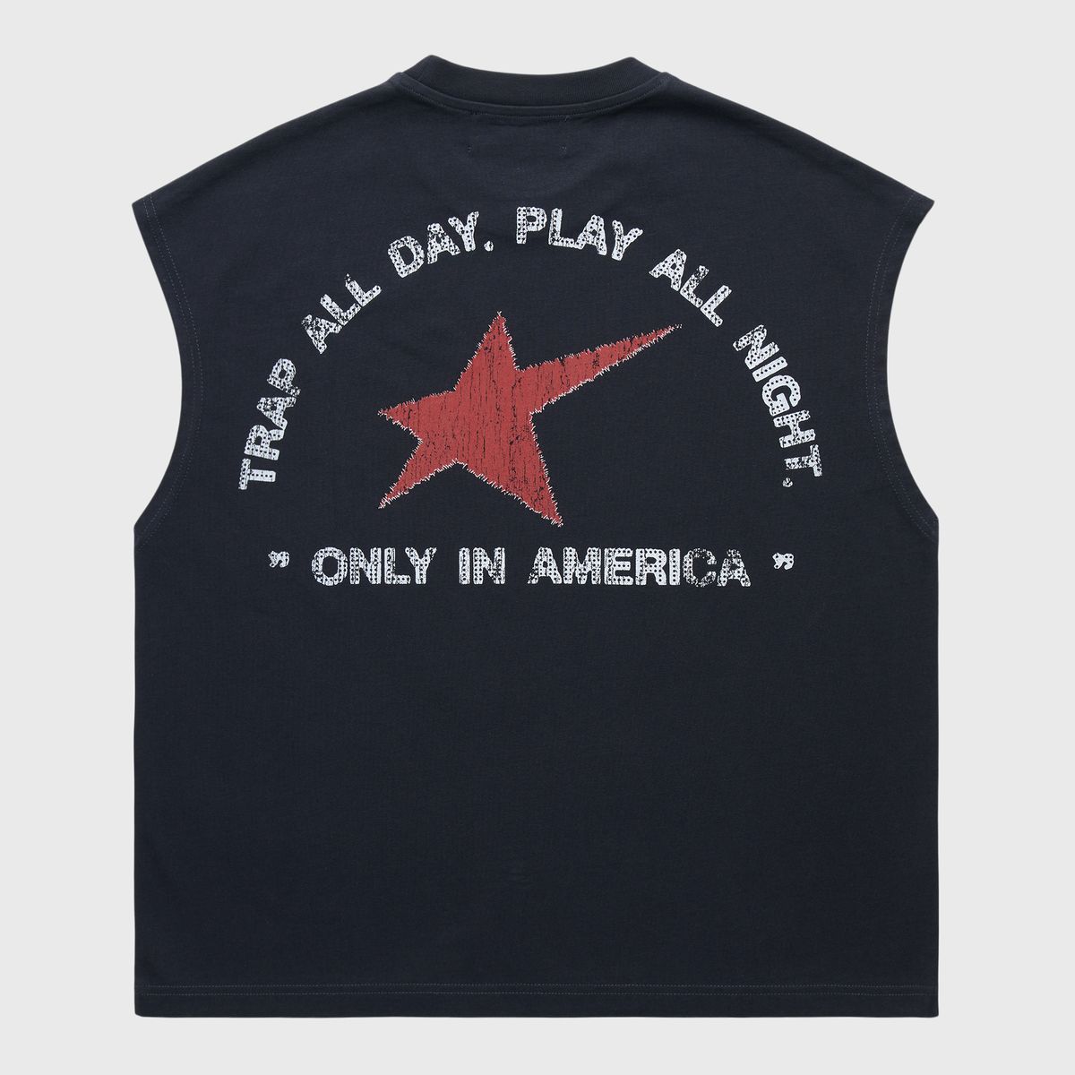 Black Homme + Femme Trap Star Cutoff Tee with branded graphics and 100% cotton fabric
