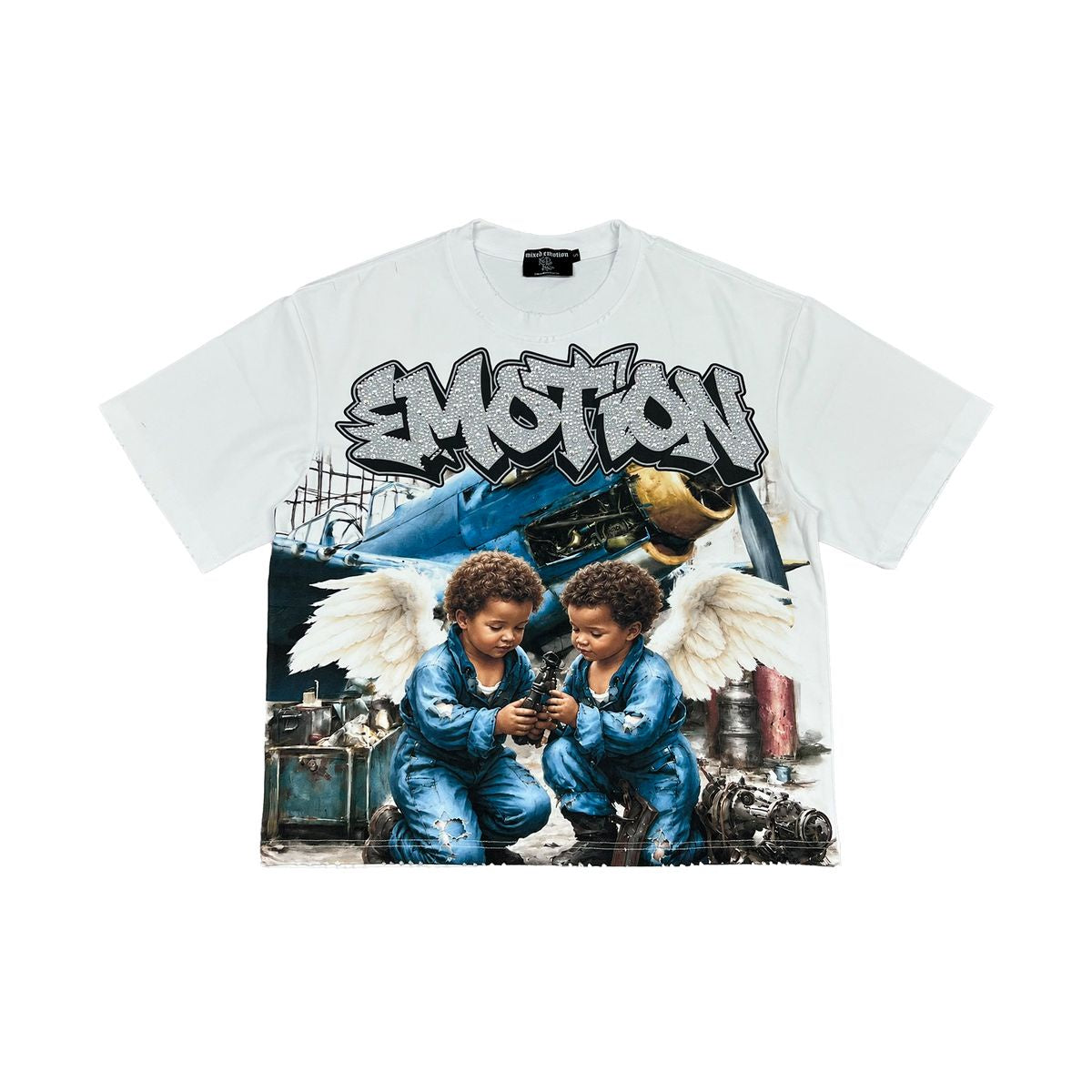Mixed Emotion "Airborne" Rhinestone White Tee