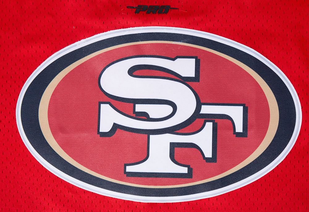 Red and black Pro Standard San Francisco 49ers Script Tail Mesh Button Up Jersey with authentic team logo and bold lettering