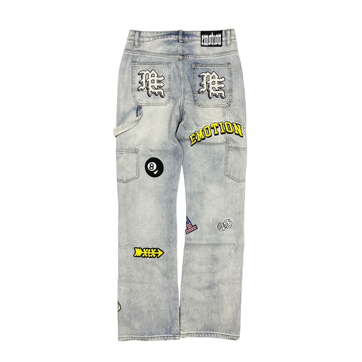 Close-up of the Mixed Emotion Emotion Blue Worker Jeans highlighting sturdy stitching and traditional work jeans design