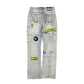 Close-up of the Mixed Emotion Emotion Blue Worker Jeans highlighting sturdy stitching and traditional work jeans design