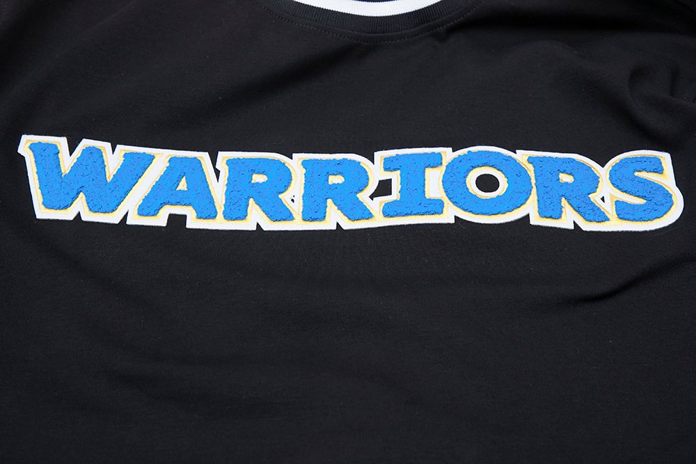 Pro Standard Golden State Warriors black chenille t-shirt with team emblem and retro style for fans