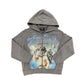 A grey zip-up hoodie featuring rhinestone embellishments with a Cupid design