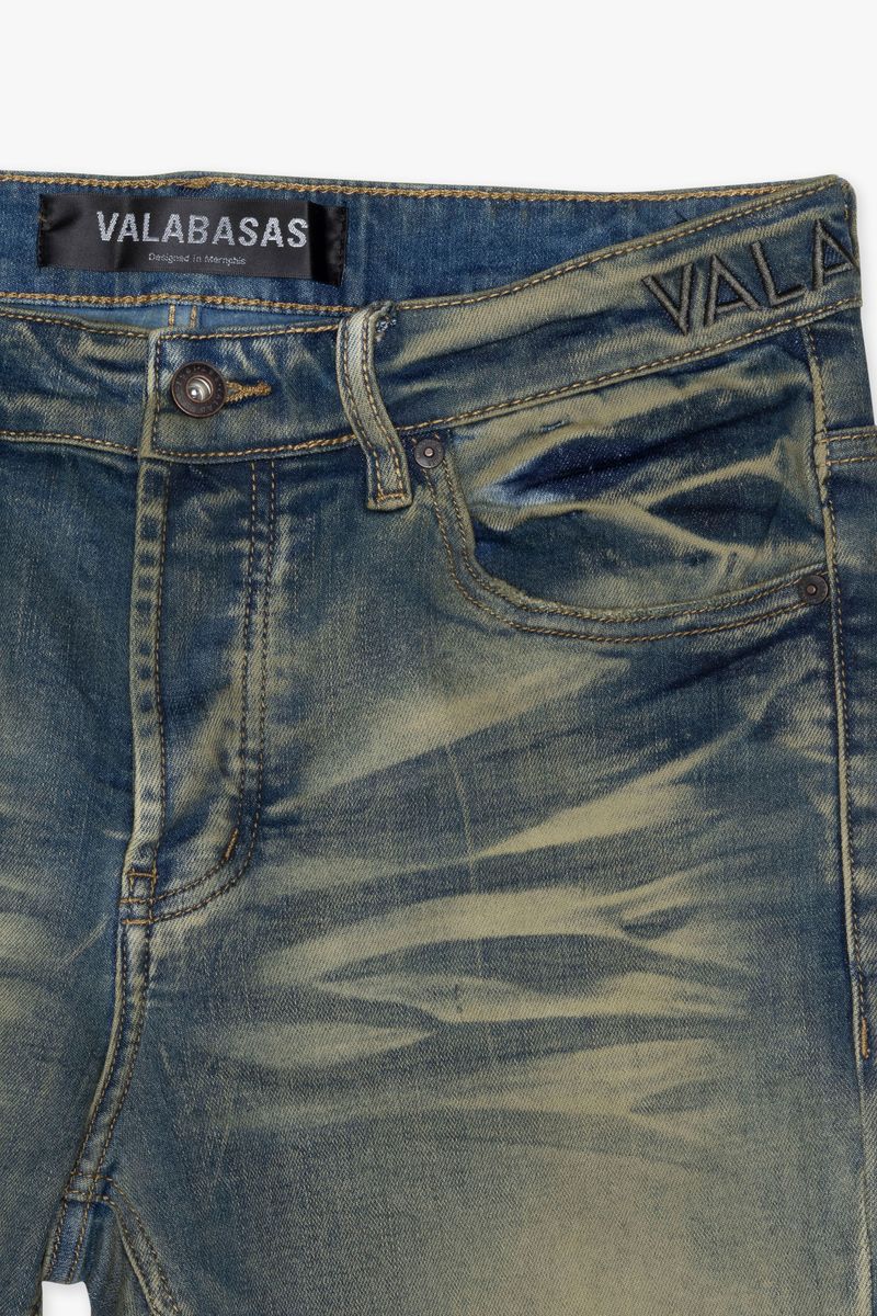 Valabasas Mr Stacked Medium Vintage Stacked Denim Jeans styled with sneakers