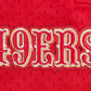 Full length of the black and red San Francisco 49ers Script Tail athletic shorts showcasing the overall design