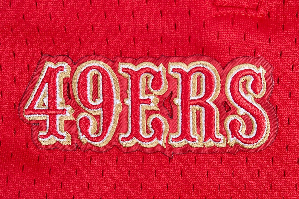 Full length of the black and red San Francisco 49ers Script Tail athletic shorts showcasing the overall design