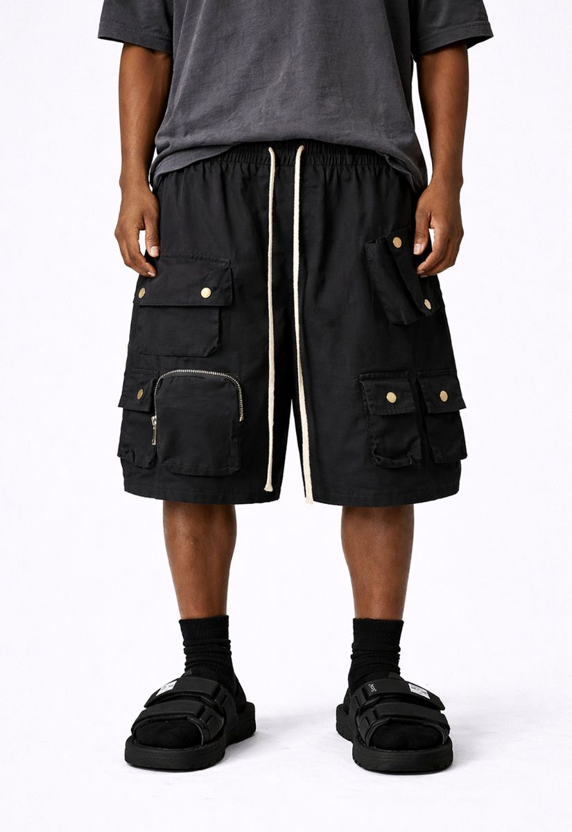 Undeveloped Noir Multi Drawstring Black Cargo Shorts