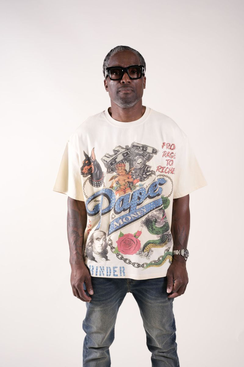 Paper Money "For The Dogs" Rhinestones Bone Tee