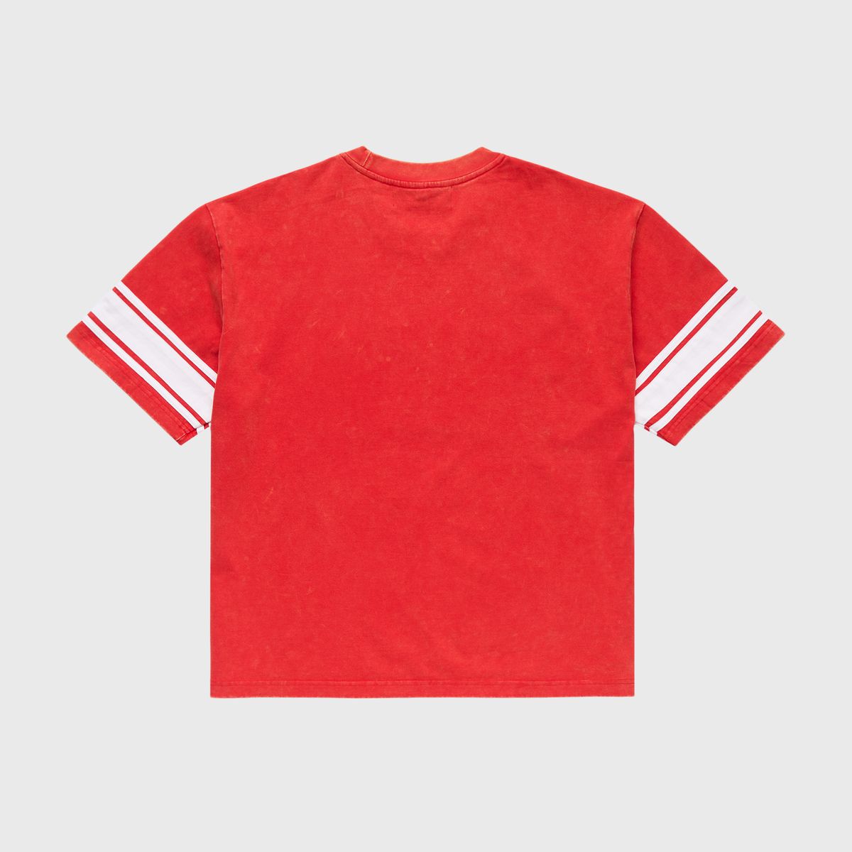 Front view of the unisex Homme + Femme Tokyo red T-shirt with rhinestone embellishments, perfect for trendy outfits