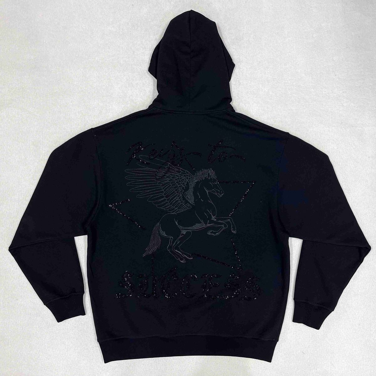 Valabasas Equus Black Pullover Hoodie with VLBS-VHD1-1001 product code on display