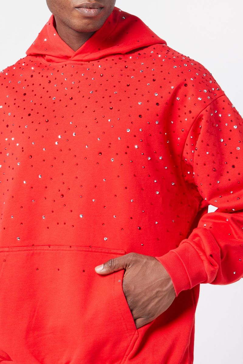Cozy and stylish Guapi Blood Red Embellished Hoodie with intricate embellishments