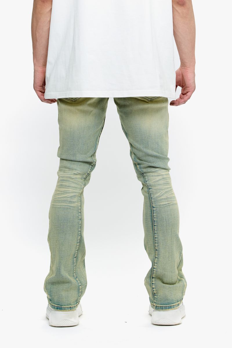Full view of Valabasas Mr Stacked Vintage Wash Stacked Denim Jeans emphasizing stacked leg design and stylish fit