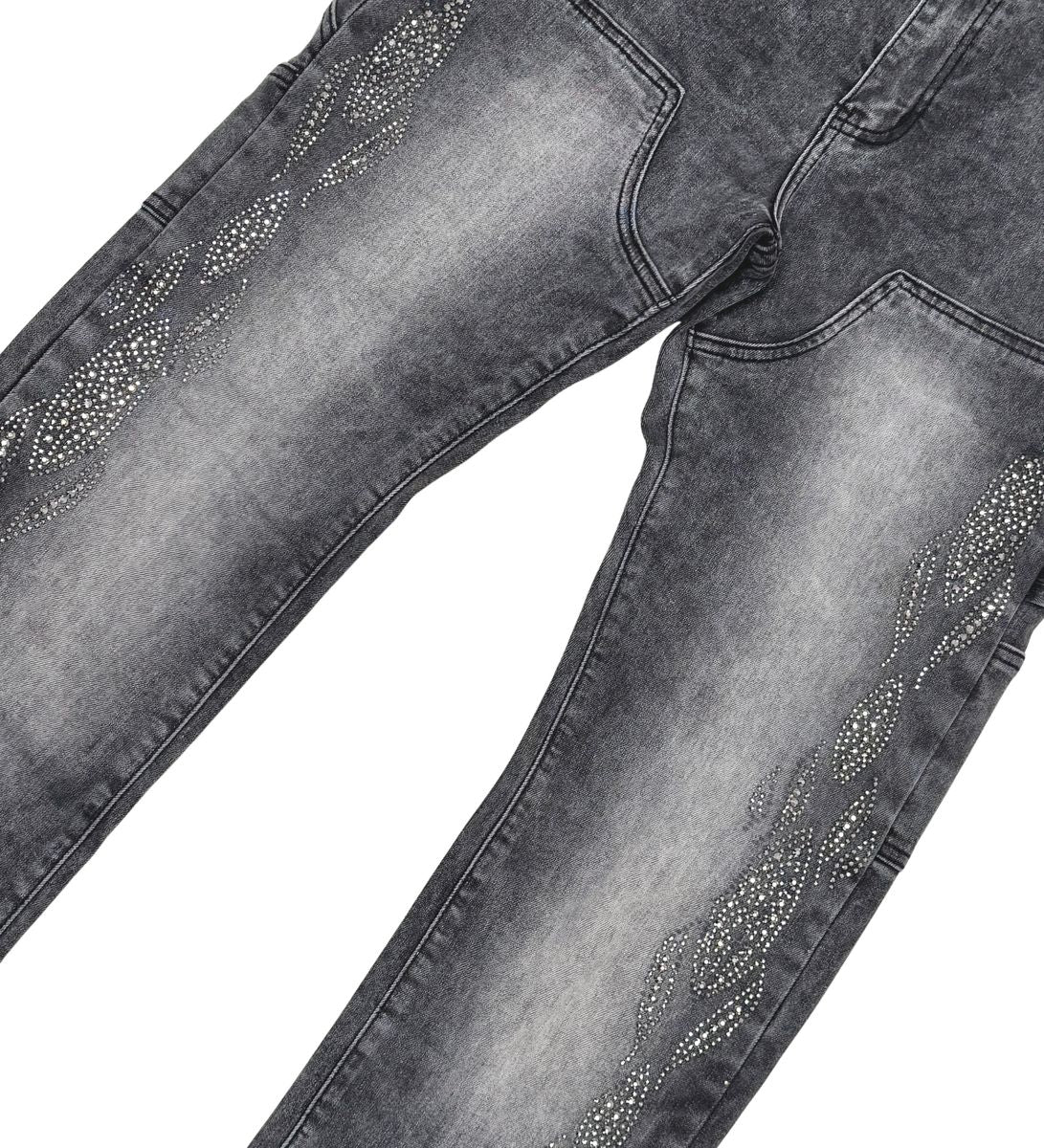 Grey VC654 Vicious Carpenter Flare Jeans featuring Rhinestones and Comfortable Fit