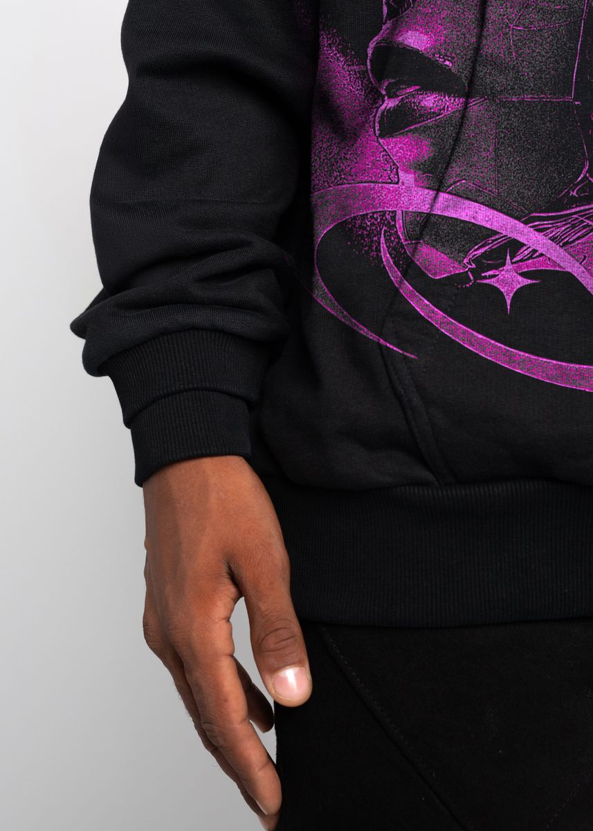 Close-up of the Guapi Cyber Pink Hoodie logo on the sleeve