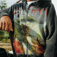 Front view highlighting the black acid wash fabric, rhinestone embellishments, and zip closure of the hoodie