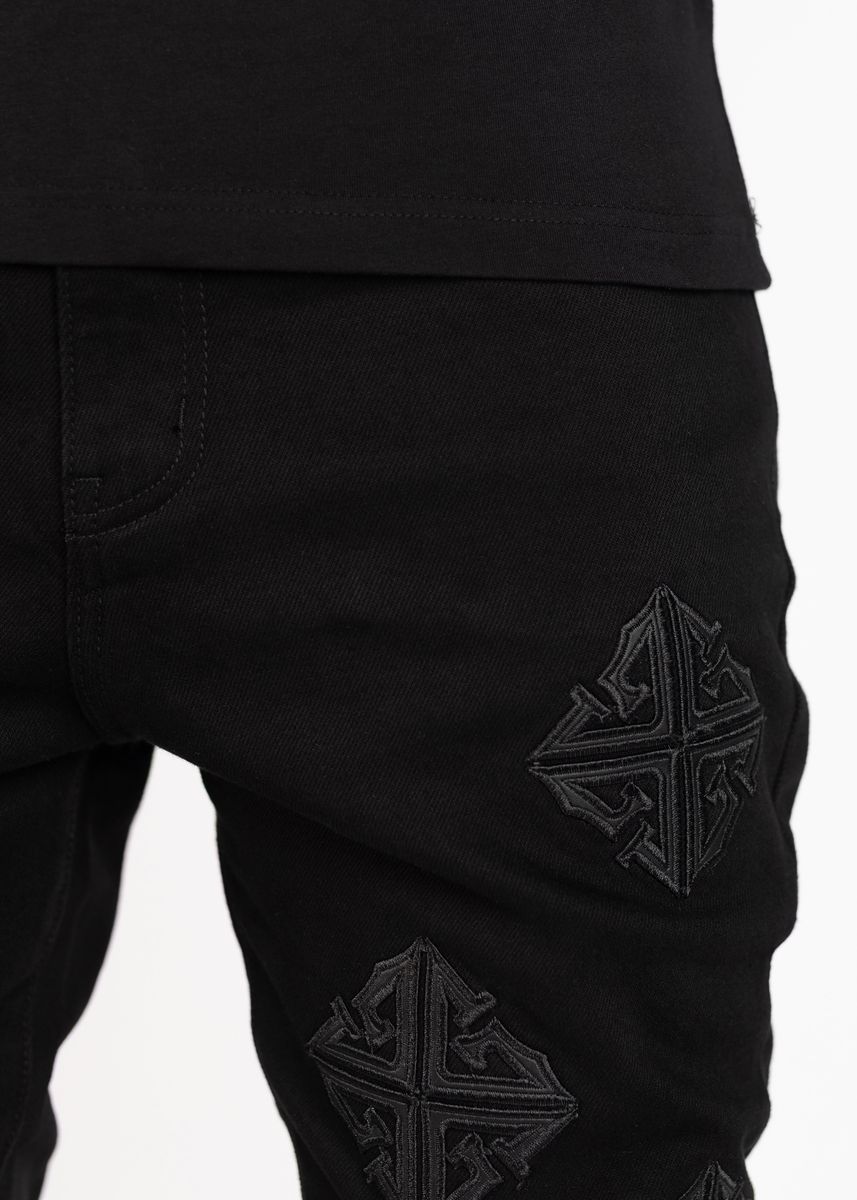 High-quality denim fabric of Guapi All Black Icon Stacked Denim Jeans with a comfortable and stylish fit