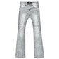 Vicious Embellished Rhinestone Grey Denim Flare Jeans showcasing intricate rhinestone details
