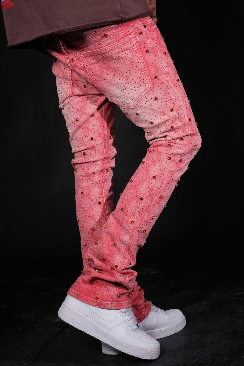 Vicious Embellished Pink Flared Denim Jeans VC510 with a unique design