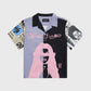 Black and purple Ransom shirt with contrast collar, showcasing sublimated art design on front and back