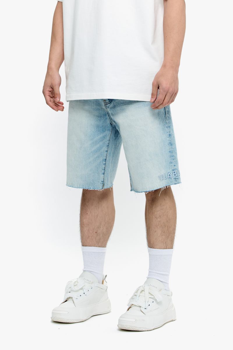 Product code VLBS-VSH2-1004 displayed alongside the light blue wash denim shorts for easy identification