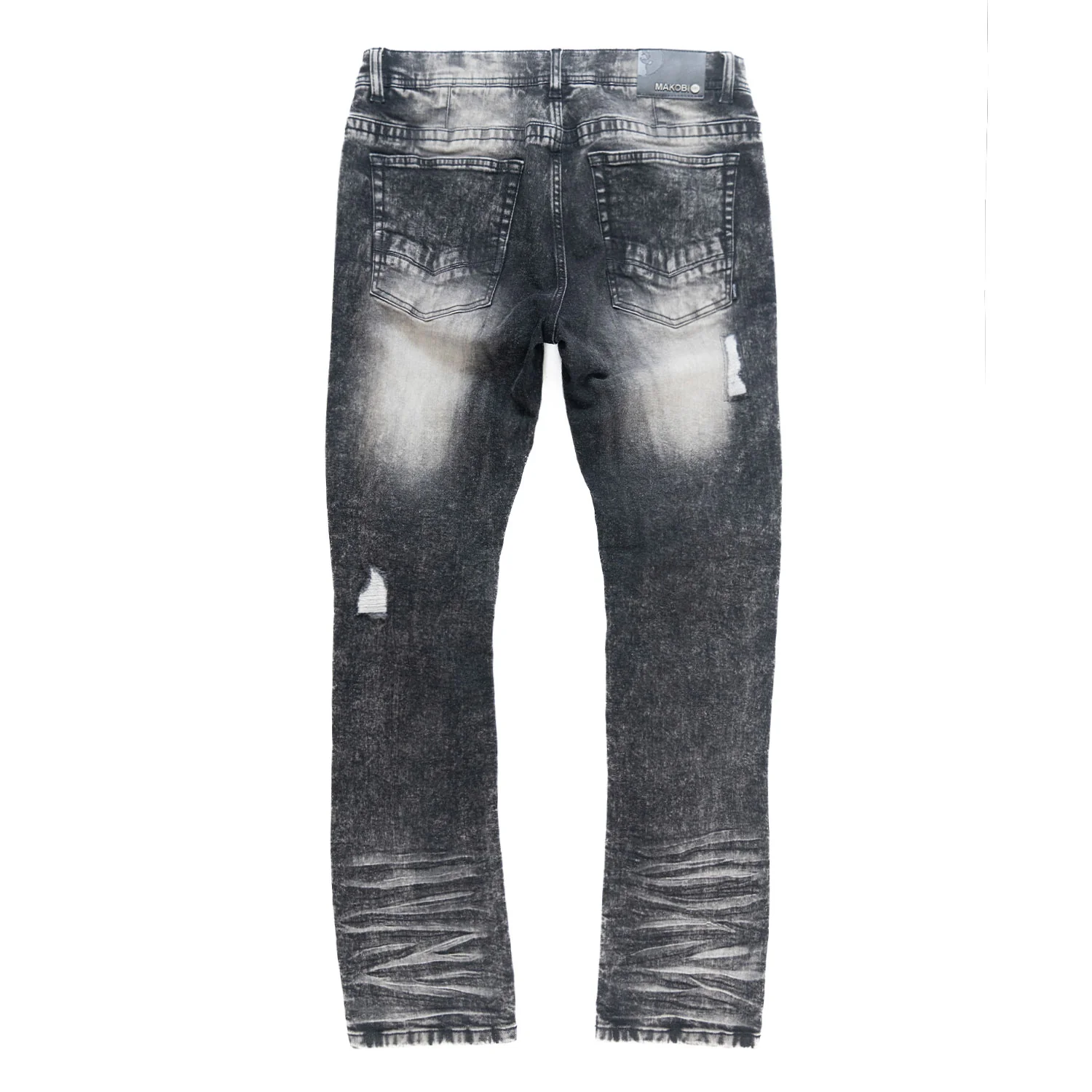 Full-length view of Makobi Moreli Black Wash Denim Jeans highlighting modern styling and comfortable fit