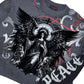 Close-up of the Rare Peace RP End of Pax Americana Twofer Longsleeve with detailed design on dark grey material