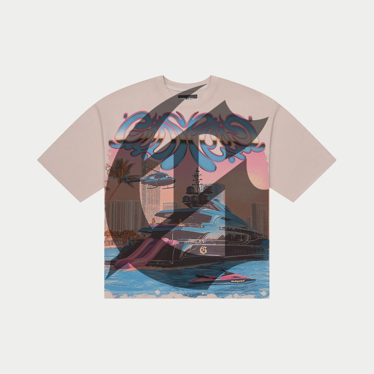 A stone wash Godspeed Memento Vivere T-Shirt featuring a striking artwork with stones around the crown and limited edition numbering, made from 10oz mid-weight fabric