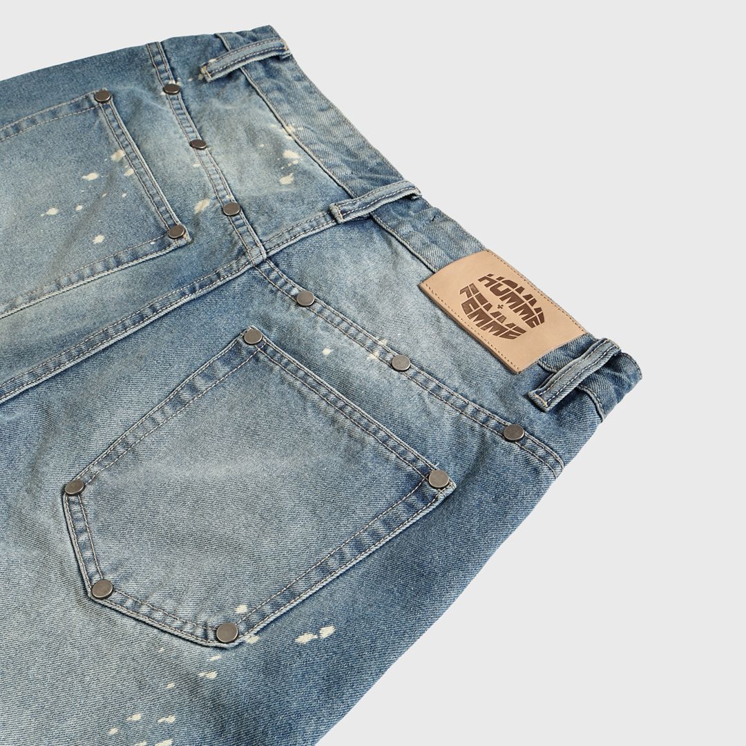 Homme + Femme "Nomad" Studded Denim Shorts - Blue