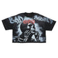 Heavy black cotton T-shirt with intricate rhinestone skull graphic from the Rare Peace collection