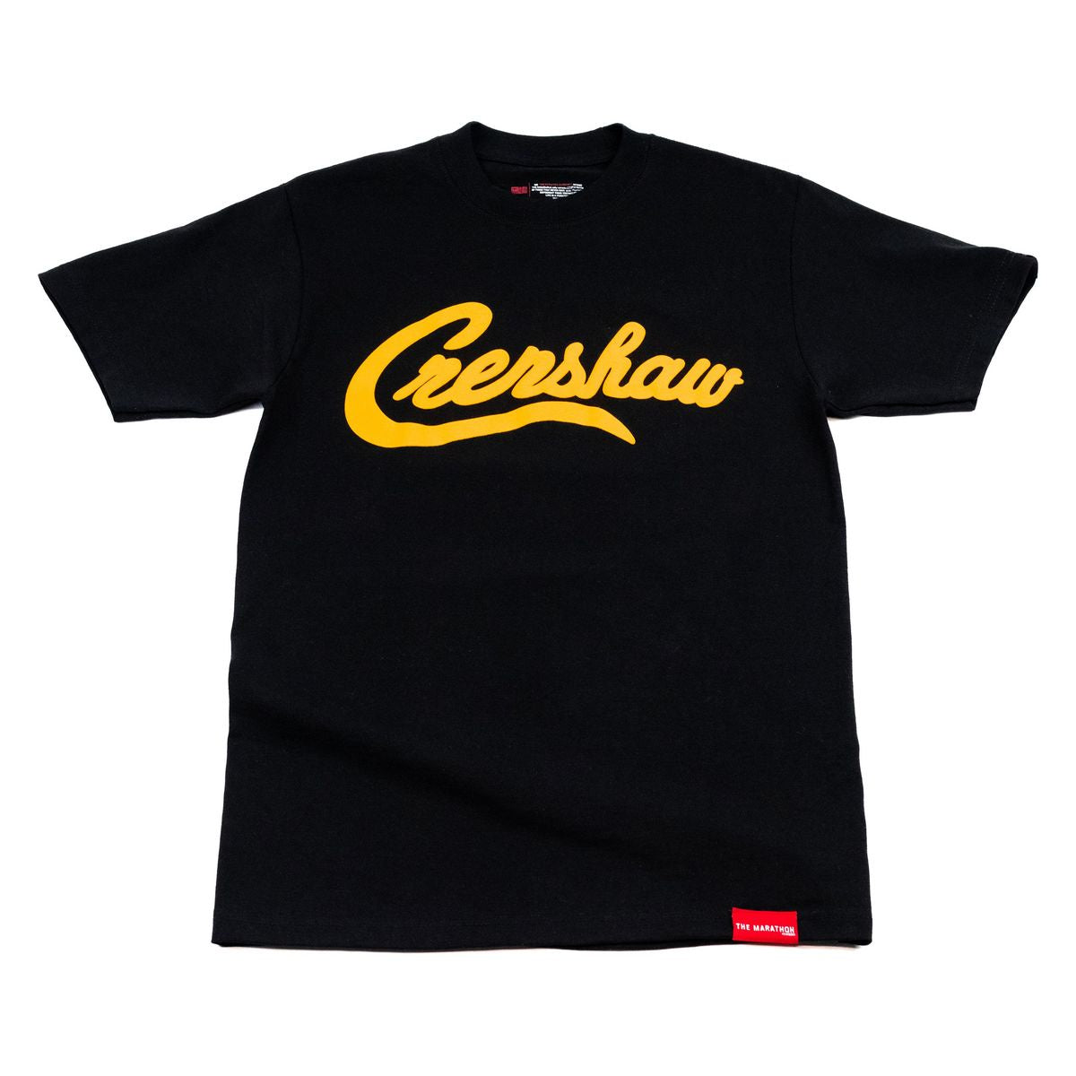 Premium black and gold crewneck T-shirt featuring a high-definition screen print of Crenshaw