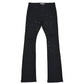Elegant black denim flare jeans adorned with rhinestone embellishments and intricate detailing