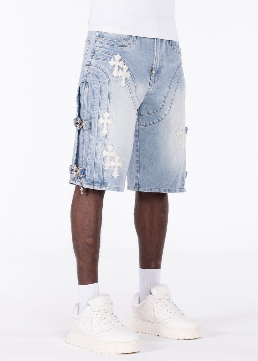 Guapi Aqua Blue Cross Buckle Shorts