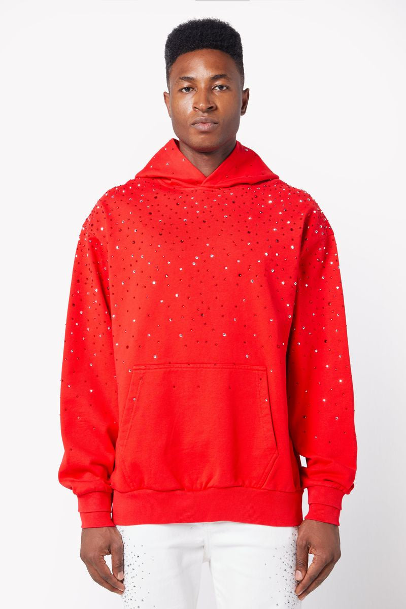 Guapi Blood Red Embellished Hoodie with intricate beading and embroidery