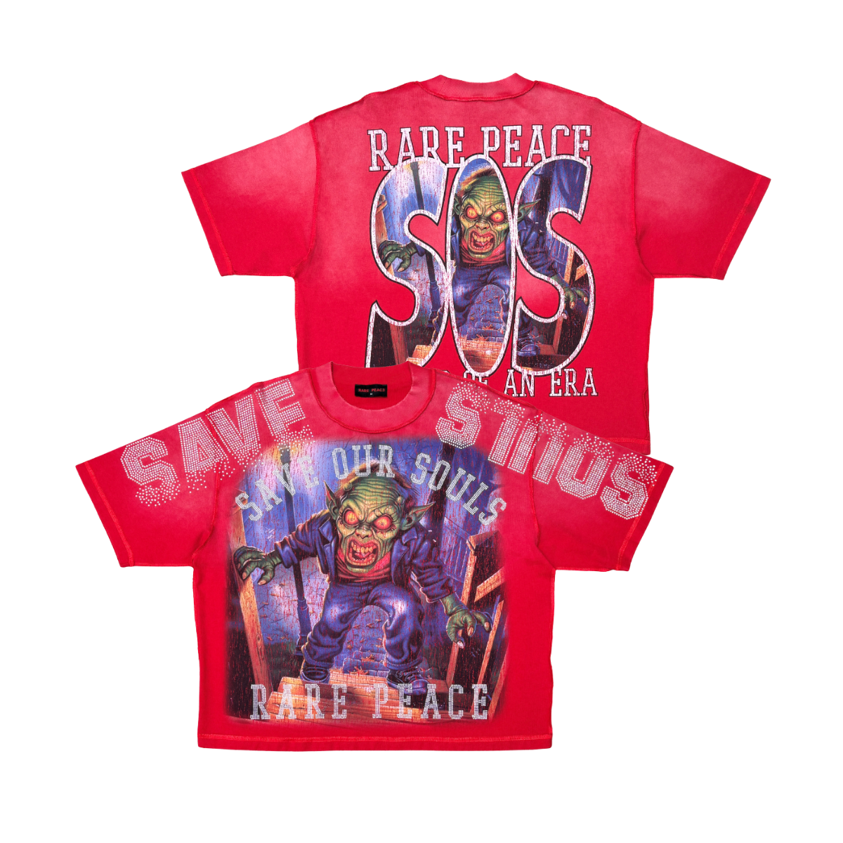 Rare Peace "S.O.S. Goblin" Rhinestone Red Tee