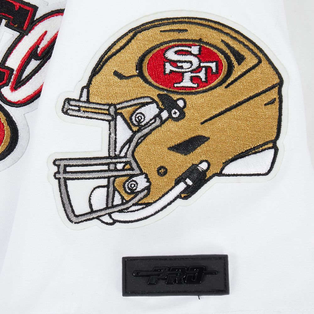 Full-length display of the men's short-sleeve San Francisco 49ers City Ransom T-shirt in white