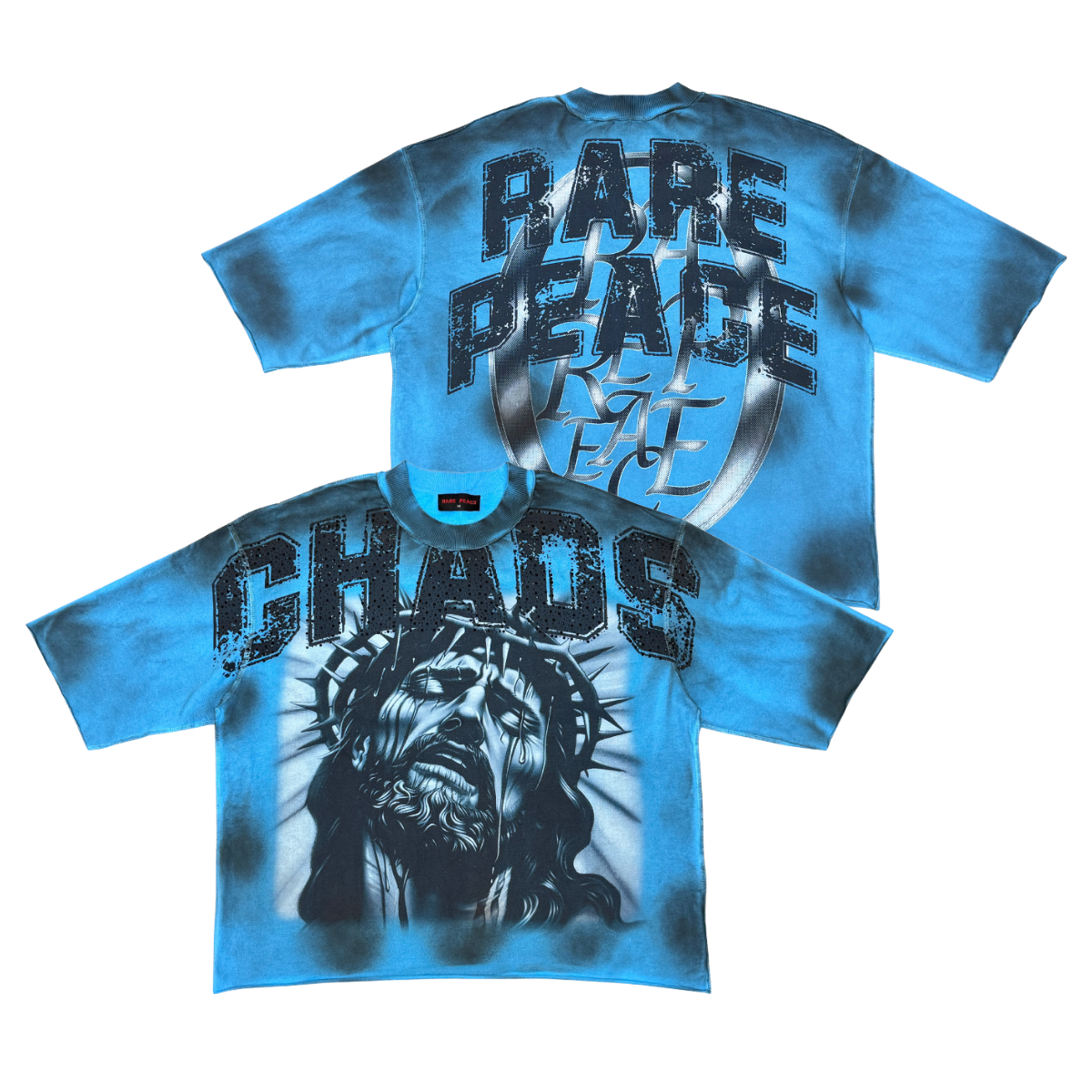 Rare Peace "Chaos Washed" Rhinestone Carolina Blue Tee