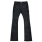 Side angle displaying the Vicious VC654R Coated Black jeans' slim fit, wax coating, and embellishments