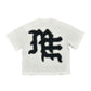 Close-up of Mixed Emotion Emotions Never End White/Black Rhinestone Tee showcasing intricate black rhinestone detailing on the word End for a striking visual effect