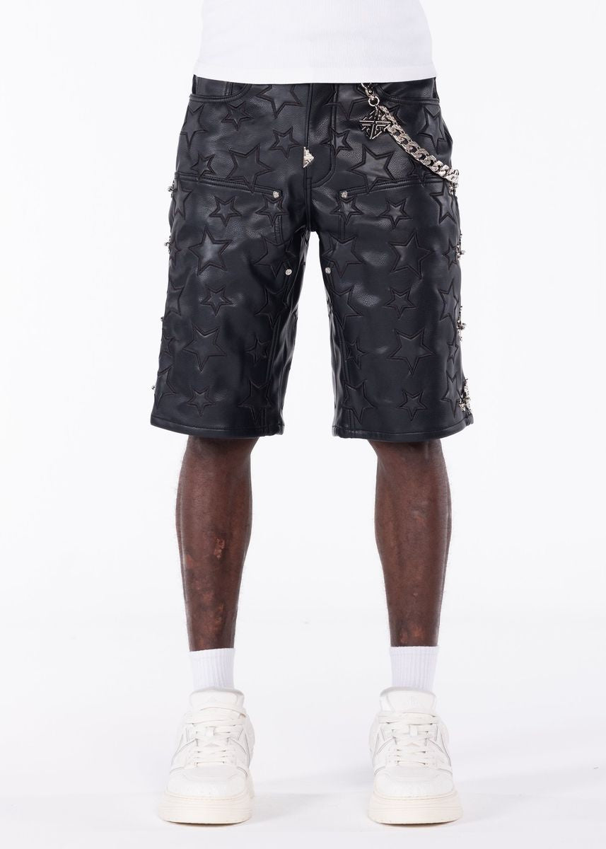 Guapi Obsidian Black Stars Leather Shorts