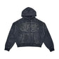 Rhinestone RP Logo on washed dark grey hoodie showcasing stylish detail