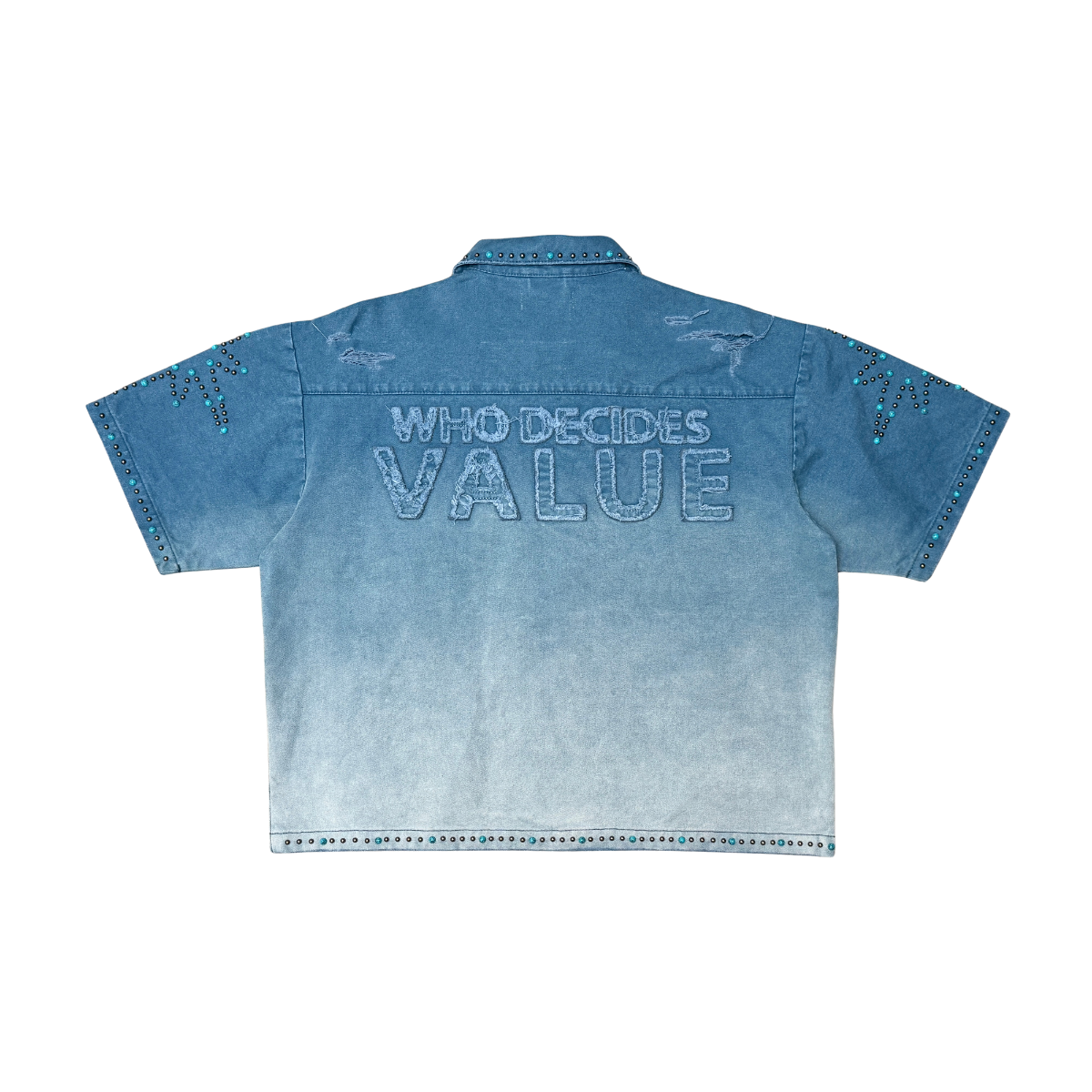 Rare Peace "Value" Zip Down Rhinestone Denim Blue Shirt (RJ6064 )