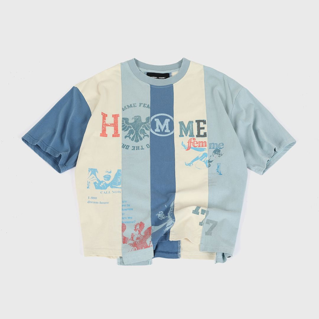 Homme + Femme "Reconstructed Varsity" Tee - Blue/White
