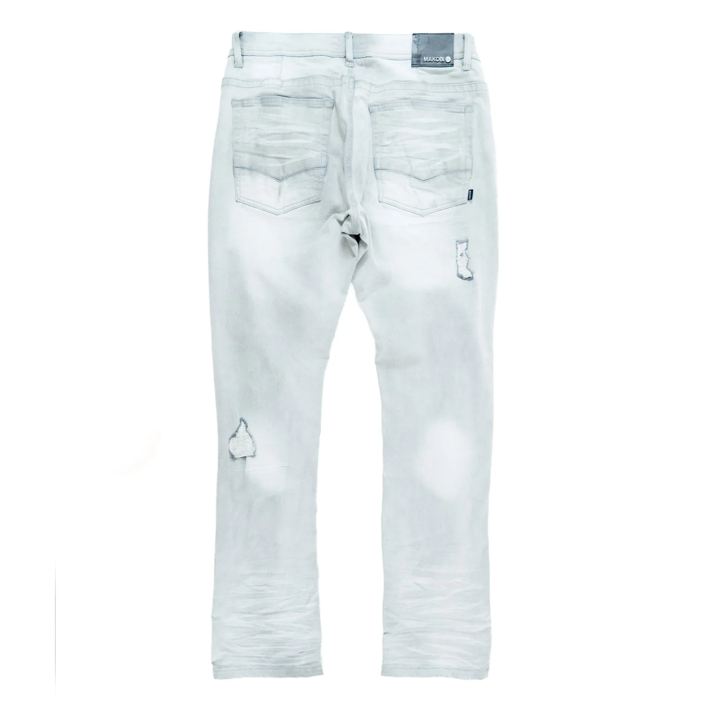 Side profile of Makobi Moreli Grey Denim Jeans M1979 emphasizing tailored fit and sleek silhouette