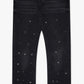 Valabasas black washed straight denim jeans with distressed detailing and raw hem