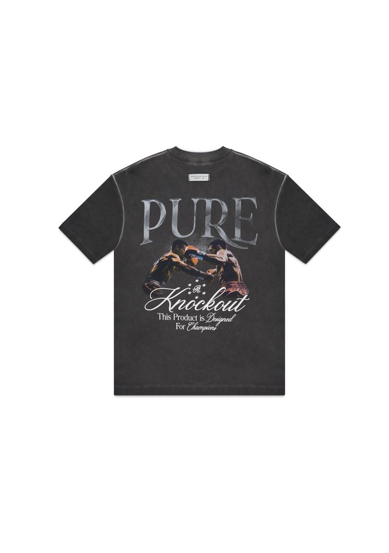 Full shot displaying the relaxed, oversized silhouette of the PURE Knockout Fight Black T-shirt on a model