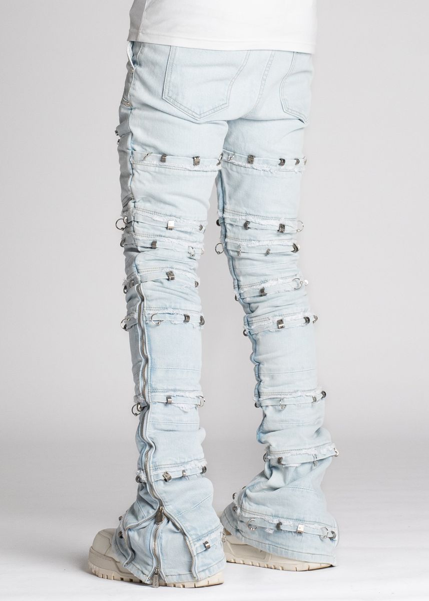 Guapi Aqua Blue Stacked Piercing Denim Jeans