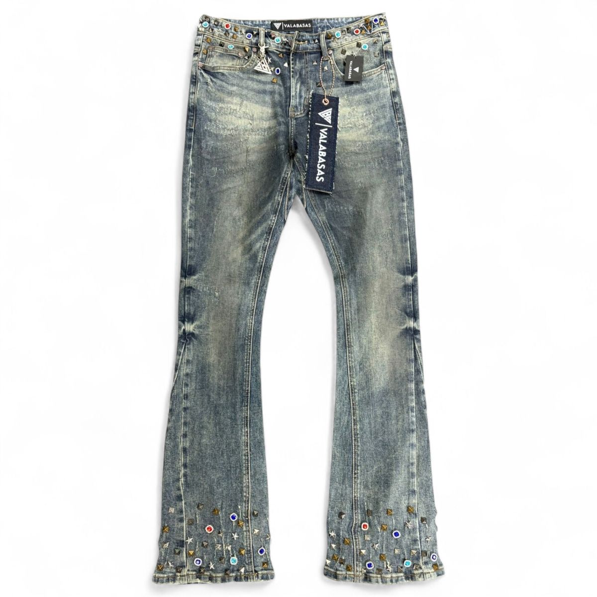 Valabasas "Ion - 33" Inseam" Dark Dirty Blue Waxed Stacked Denim Jeans