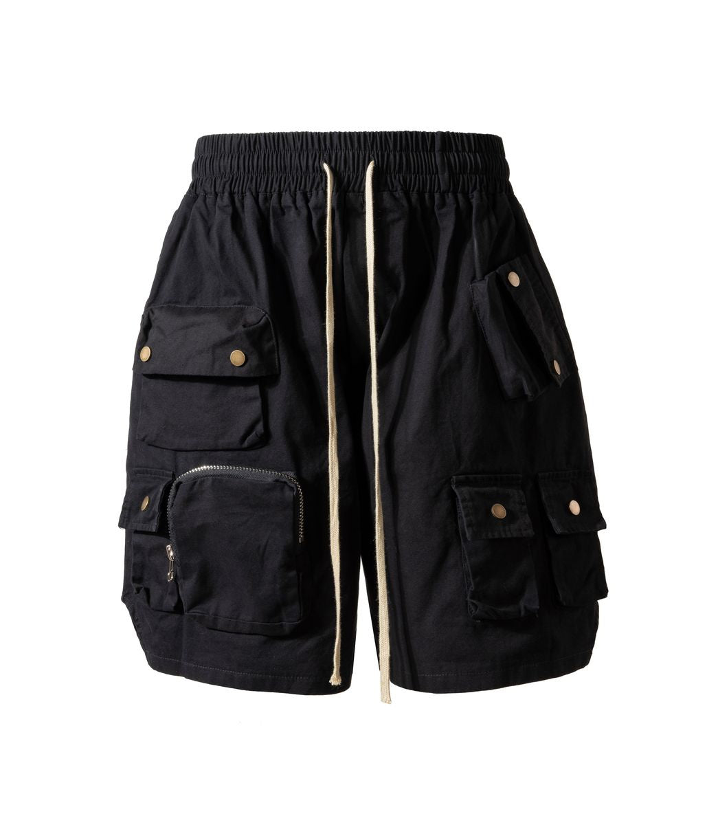 Undeveloped Noir Multi Drawstring Black Cargo Shorts